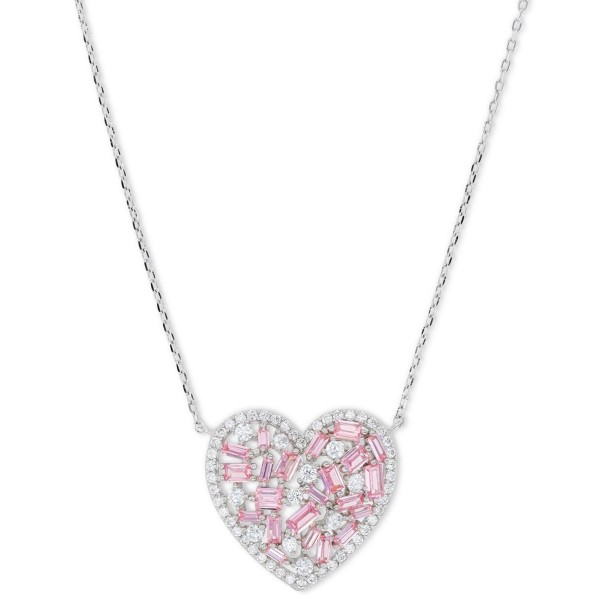 Heart Halo Pendant Necklace in Sterling Silver, 18