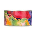 Silver-Tone Floral-Print Leather Cuff Bracelet