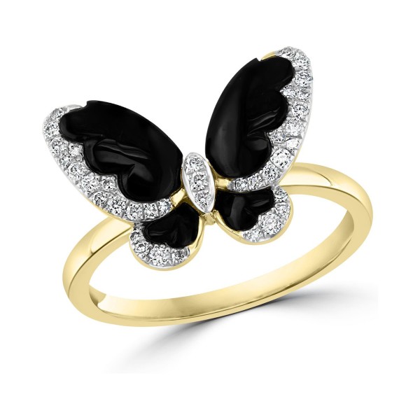 Diamond (1/5 ct) & Onyx (3-1/2-4-1/2) Butterfly Statement Ring