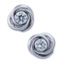 Cubic Zirconia Love Knot Stud Earrings in 10k White Gold