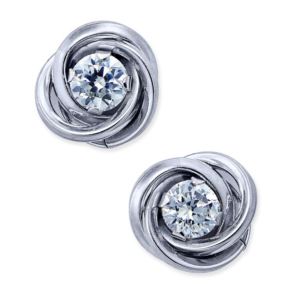 Cubic Zirconia Love Knot Stud Earrings in 10k White Gold