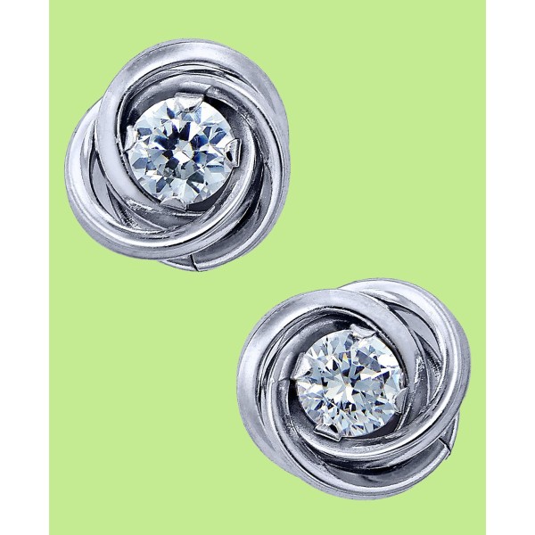 Cubic Zirconia Love Knot Stud Earrings in 10k White Gold