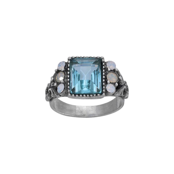 Silver-Tone Aqua Stone Ring