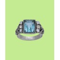 Silver-Tone Aqua Stone Ring