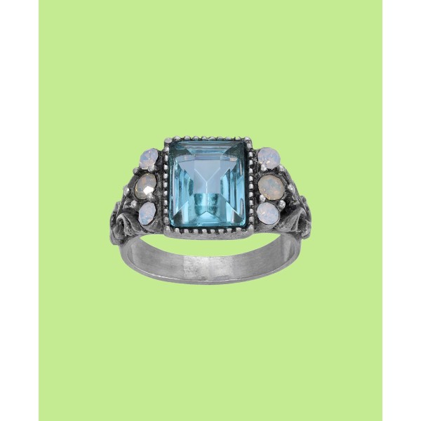 Silver-Tone Aqua Stone Ring