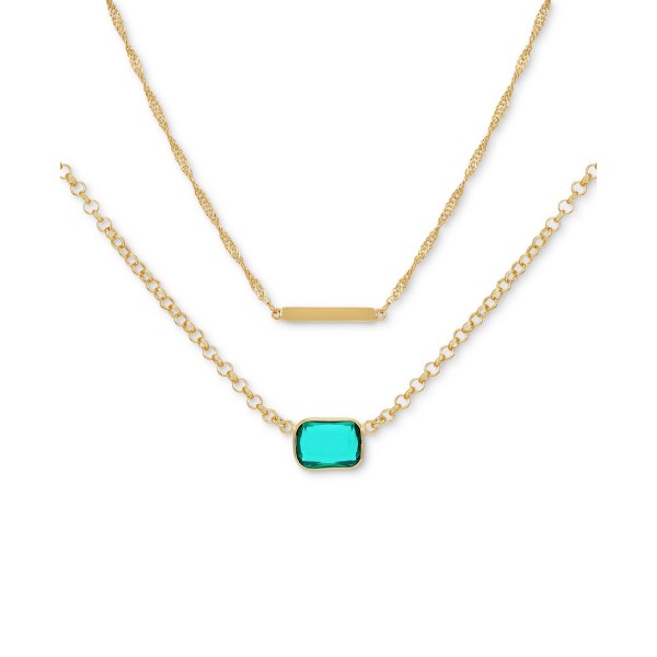 Gold-Tone Bar & Green Stone Layered Necklace, 18