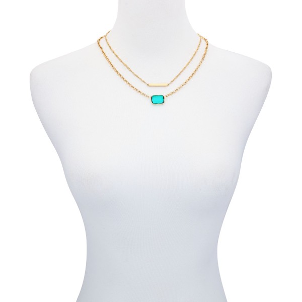 Gold-Tone Bar & Green Stone Layered Necklace, 18