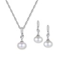 White Topaz (1/20 ct) Pendant Necklace & Matching Drop Earrings