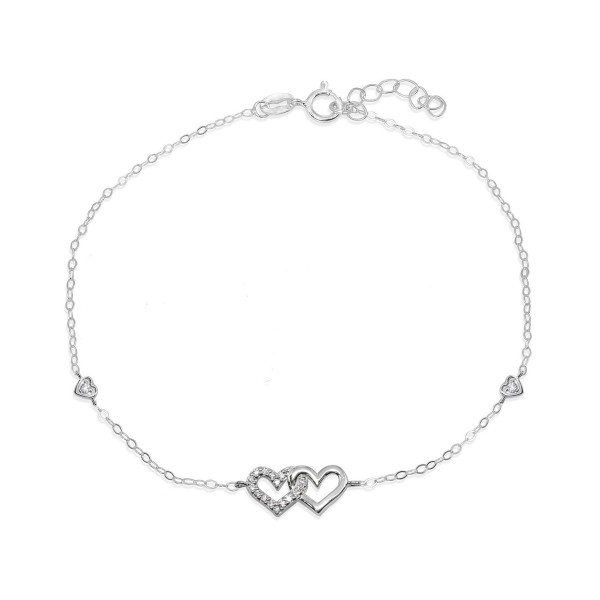 Interlocking Hearts Ankle Bracelet in Sterling Silver