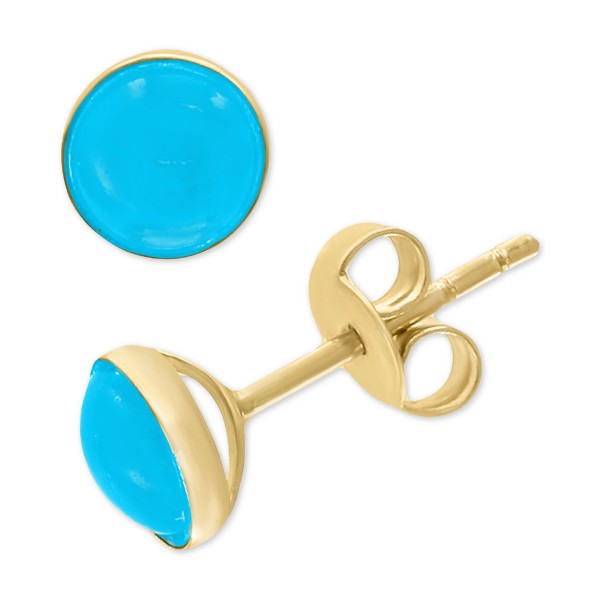 Turquoise (6-1/2mm) Stud Earrings in 14k Gold