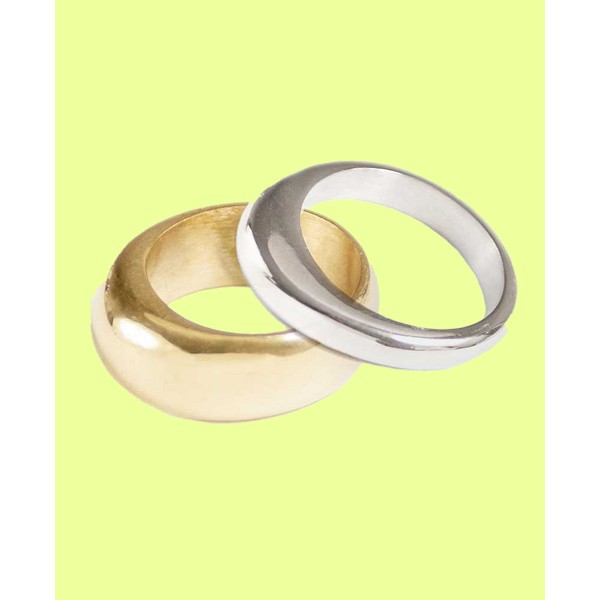 24K Gold-Plated Mixed Metal Stacking Rings 2 Piece Set