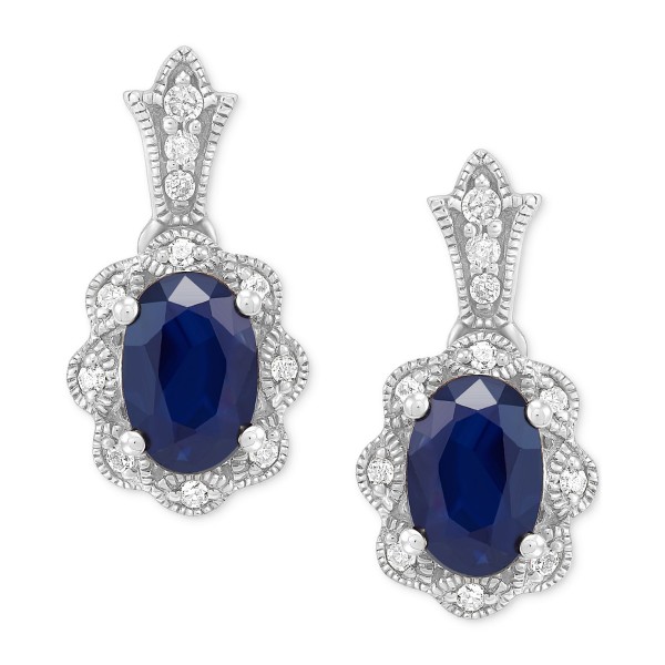 Sapphire (1-1/3 ct) & Diamond Drop Earrings in 14k White Gold