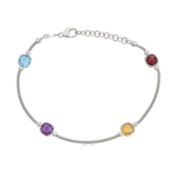 Multi-Gemstone Link Bracelet (3-5/8 ct) in Sterling Slver