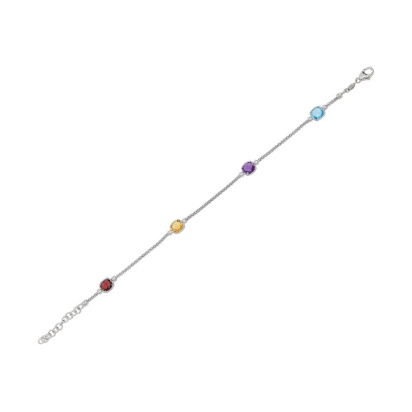 Multi-Gemstone Link Bracelet (3-5/8 ct) in Sterling Slver