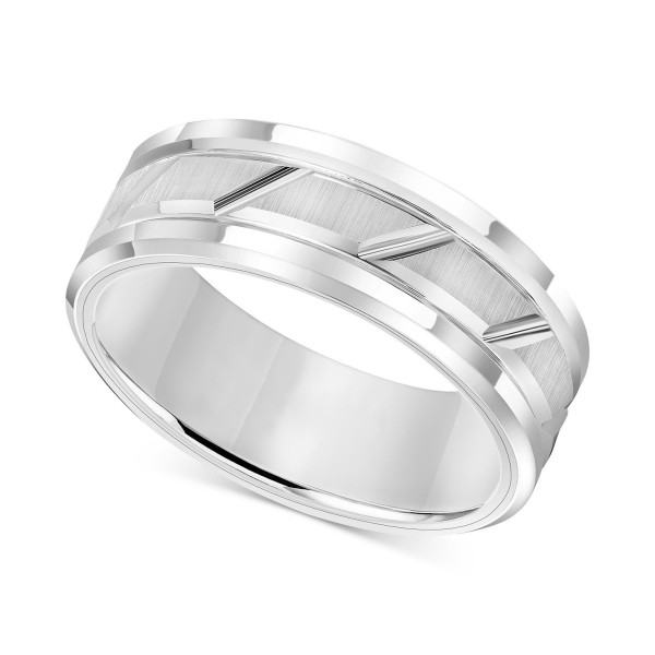 Men's White Tungsten Carbide Ring, 8mm Diamond-Cut Wedding Band