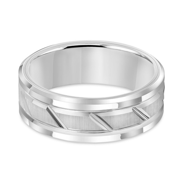 Men's White Tungsten Carbide Ring, 8mm Diamond-Cut Wedding Band