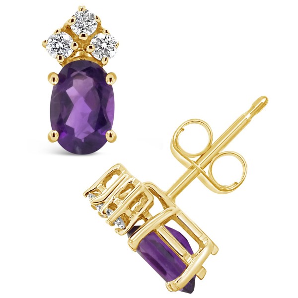 Amethyst (7/8 ct) and Diamond (1/8 ct) Stud Earrings in 14K Yellow Gold