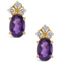 Amethyst (7/8 ct) and Diamond (1/8 ct) Stud Earrings in 14K Yellow Gold