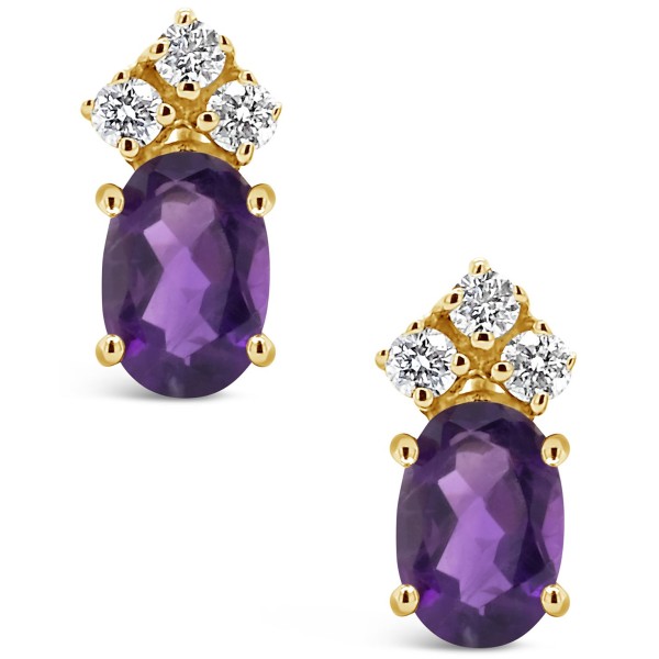 Amethyst (7/8 ct) and Diamond (1/8 ct) Stud Earrings in 14K Yellow Gold