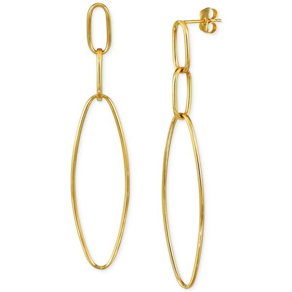 Open Link Long Dangle Drop Earrings in 14k Gold