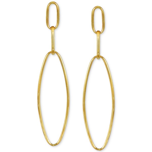 Open Link Long Dangle Drop Earrings in 14k Gold