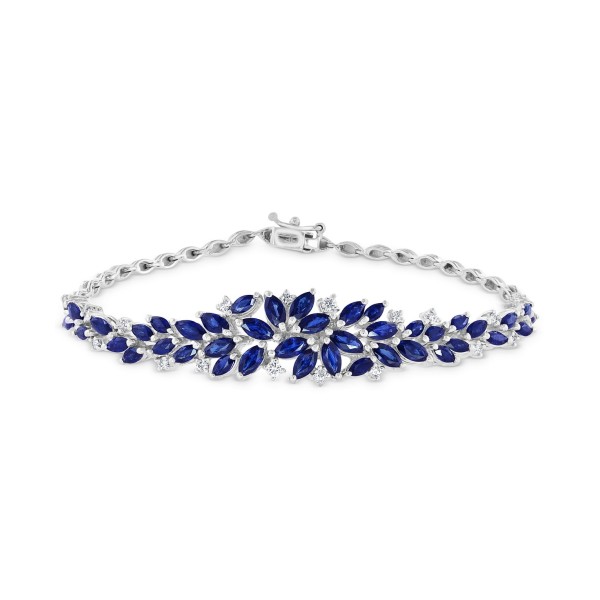 Sapphire (6 ct) & Diamond (1/4 ct) Statement Bracelet in 14k White Gold