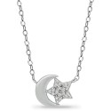 Cubic Zirconia Moon & Star Pendant Necklace in Sterling Silver, 16