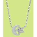 Cubic Zirconia Moon & Star Pendant Necklace in Sterling Silver, 16