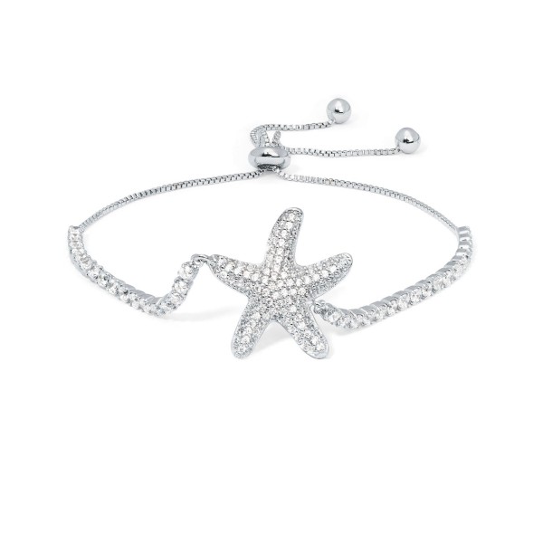 Silver Plate Cubic Zirconia Starfish Adjustable Bracelet