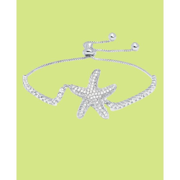 Silver Plate Cubic Zirconia Starfish Adjustable Bracelet