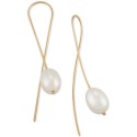 Cultured Freshwater Pearl (10 x 8mm) Threader Earrings in 14k Gold