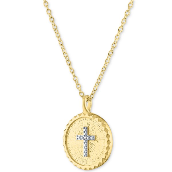 Cross Disc Pendant Necklace in 14k Gold-Plated, 16