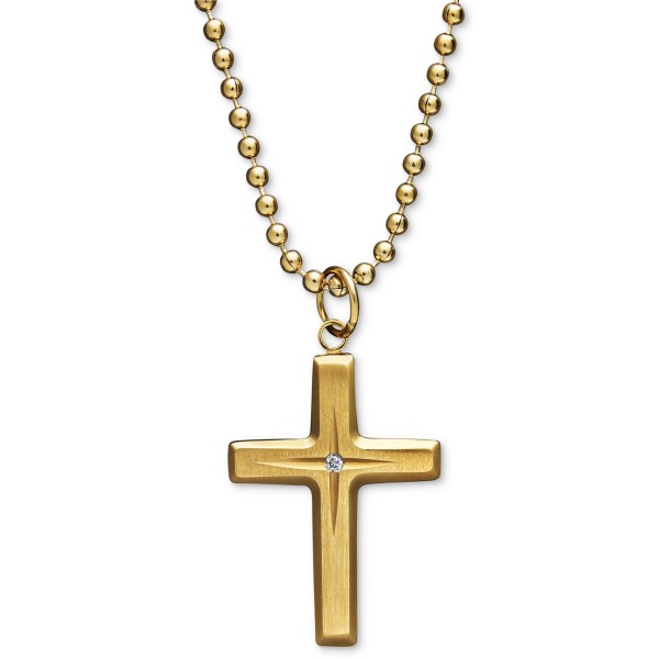 Yellow Ion Plated Stainless Steel Necklace, Diamond Accent Cross Pendant