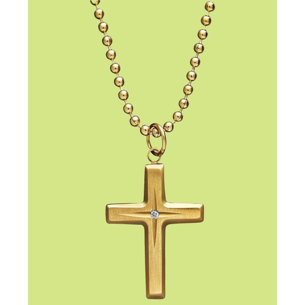 Yellow Ion Plated Stainless Steel Necklace, Diamond Accent Cross Pendant