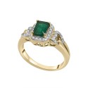 Emerald and White Sapphire Ring in 14K Gold Over Sterling Silver