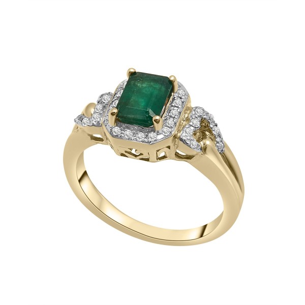 Emerald and White Sapphire Ring in 14K Gold Over Sterling Silver