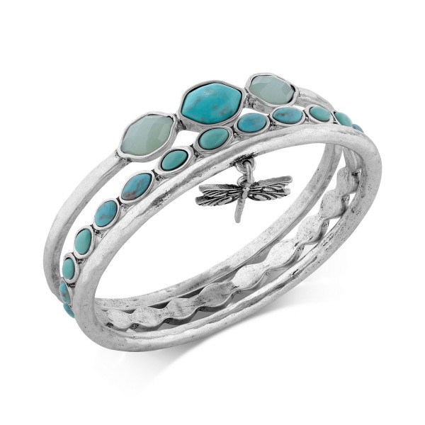 Bracelet Set, Silver-Tone Turquoise Dragonfly Bangle Bracelets