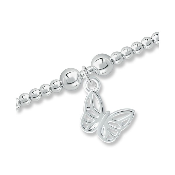 Bead Butterfly Charm Bracelet in Silver Plate