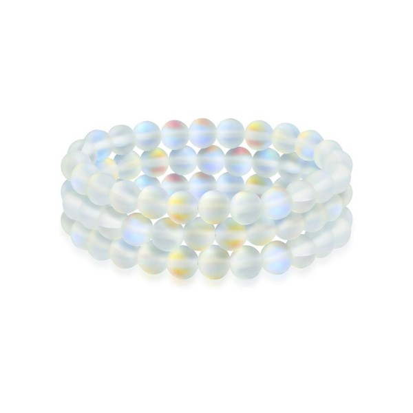 White Moonstone Round Bead 8MM Stacking Strand Stretch Bracelet