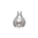 Button Pearl (7mm) & Cubic Zirconia Stud Earrings in Sterling Silver