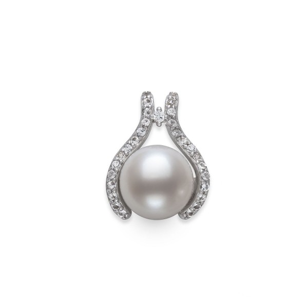 Button Pearl (7mm) & Cubic Zirconia Stud Earrings in Sterling Silver