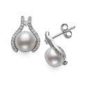 Button Pearl (7mm) & Cubic Zirconia Stud Earrings in Sterling Silver