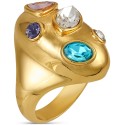 Gold-Tone Multicolor Mixed Crystal Statement Ring