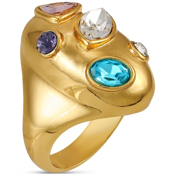 Gold-Tone Multicolor Mixed Crystal Statement Ring