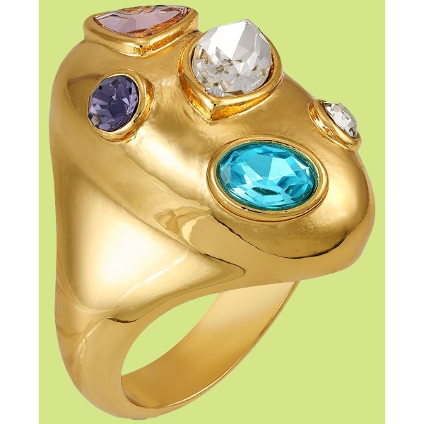 Gold-Tone Multicolor Mixed Crystal Statement Ring