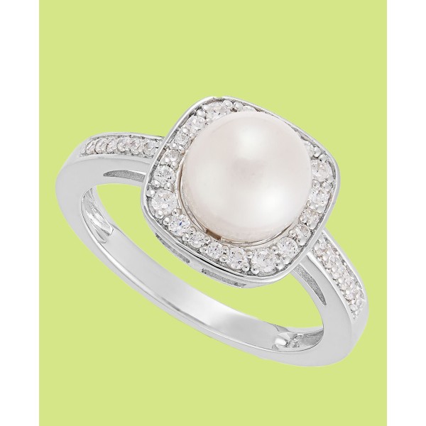 Cultured Freshwater Pearl (8mm) and Diamond (1/4 ct) Ring