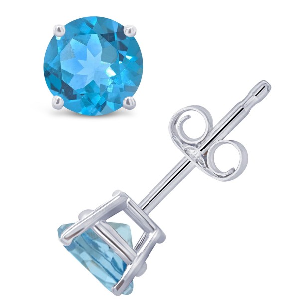 Blue Topaz (1-1/8 ct) Stud Earrings in 14K White or Yellow Gold