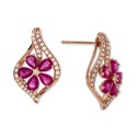 Ruby (1-9/10 ct) & Diamond (1/3 ct) Stud Earrings