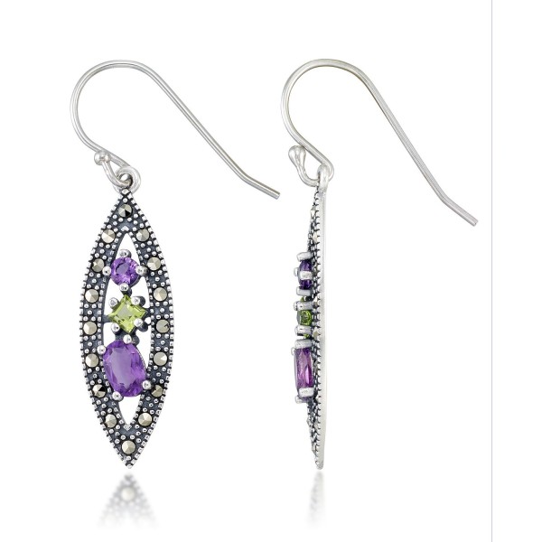 Amethyst (1-1/5 ct) & Peridot (1/3 ct) Marcasite Earrings