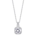 Cubic Zirconia Drop Cushion Pendant Necklace in Silver Plate